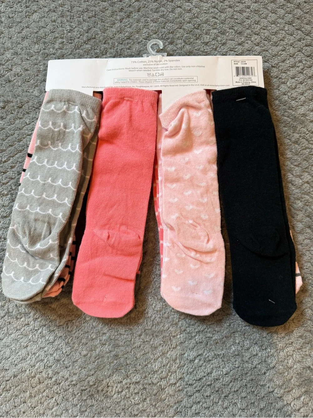 NWT Hudson 12-24 Month Baby Pink and Gray Animal Knee-High Socks - 4 Pack